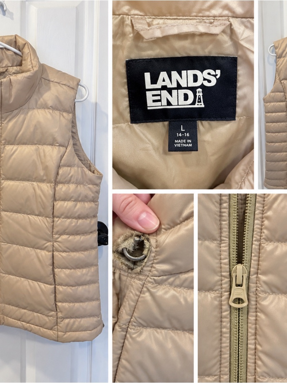Lands' End Women's Quilted Packable Vest in Khaki Tan/Gold